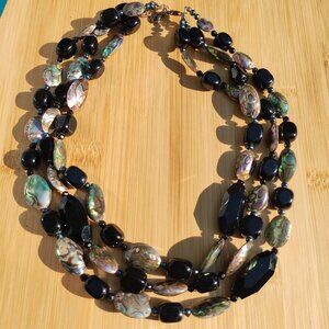Barse Abalone black stone multi strand necklace 925 Sterling Silver